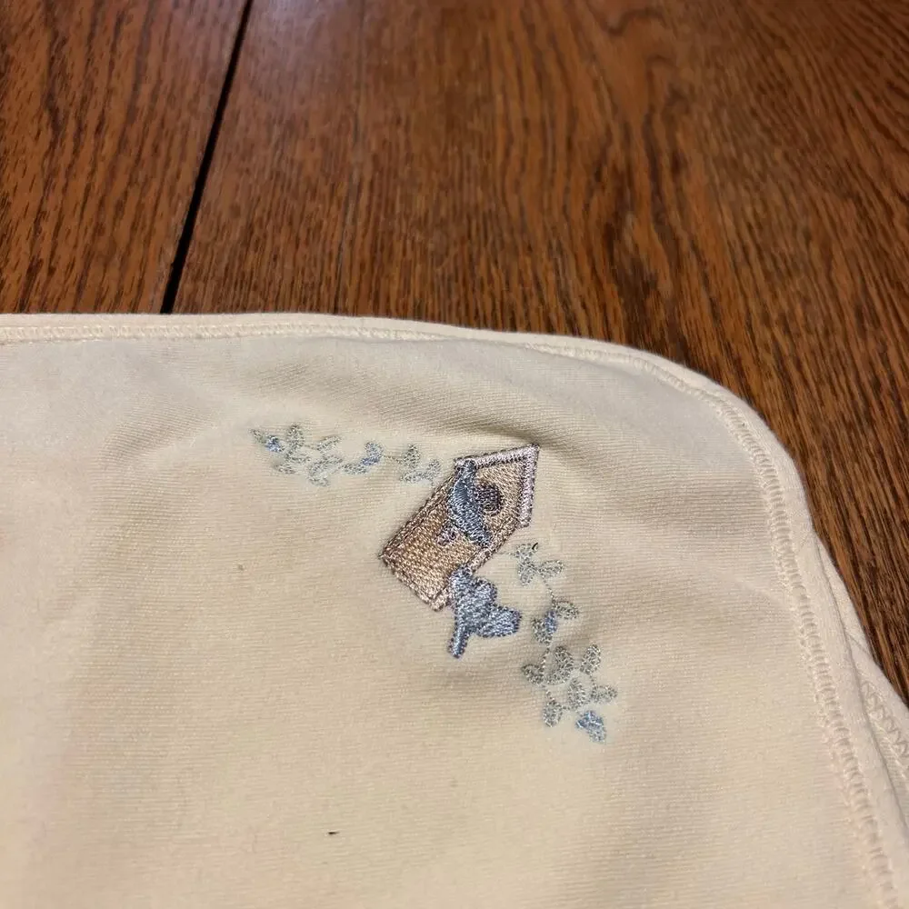 Vtg Carters Butter Yellow Baby Blanket Birdhouse Birds 100% Cotton Floral USA